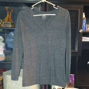 Old Navy Heather Gray Long Sleeve V-Neck Top